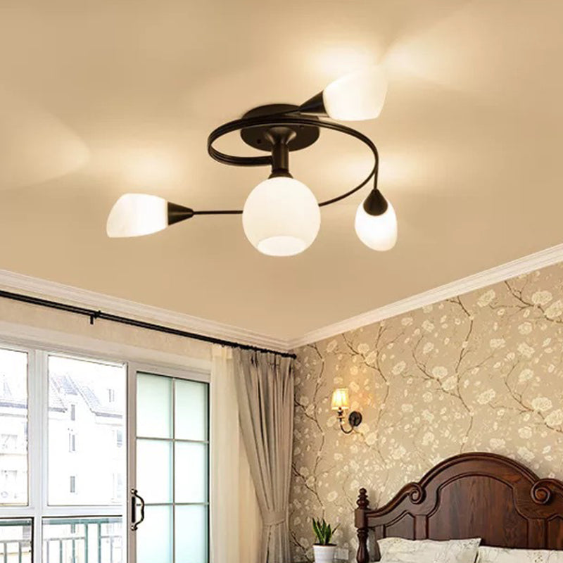 Ironwork Frosted Glass Ceiling Light Modern Style Semi Flush Mount Light with White Shade for Living Room Restaurant Clearhalo 'Ceiling Lights' 'Close To Ceiling Lights' 'Close to ceiling' 'Semi-flushmount' Lighting' 2562722