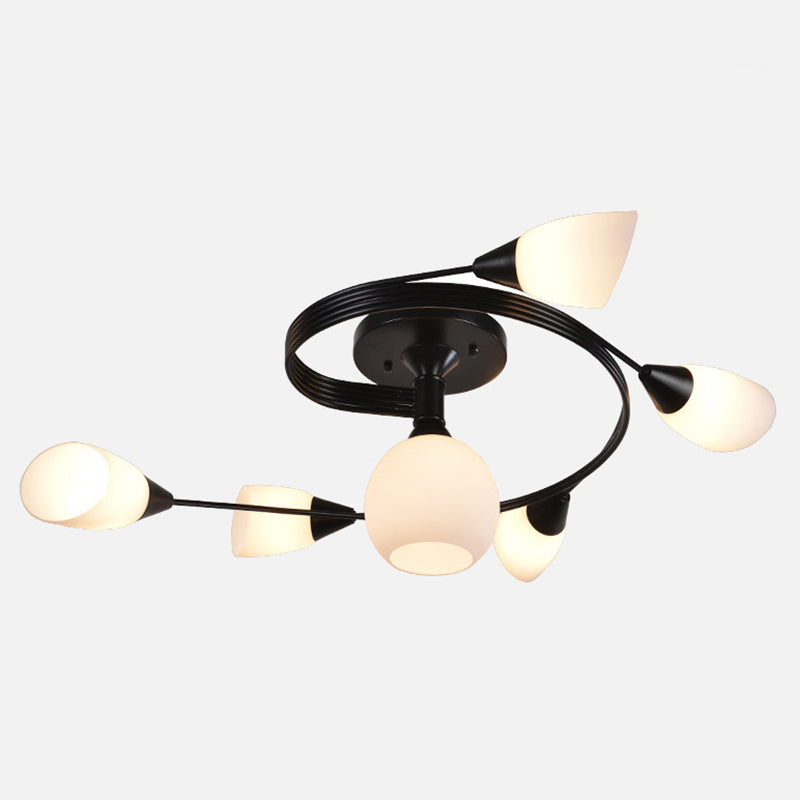 Ironwork Frosted Glass Ceiling Light Modern Style Semi Flush Mount Light with White Shade for Living Room Restaurant Clearhalo 'Ceiling Lights' 'Close To Ceiling Lights' 'Close to ceiling' 'Semi-flushmount' Lighting' 2562723