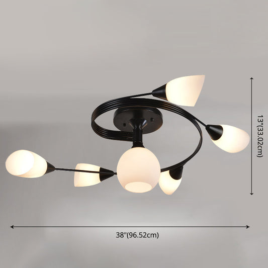Ironwork Frosted Glass Ceiling Light Modern Style Semi Flush Mount Light with White Shade for Living Room Restaurant Clearhalo 'Ceiling Lights' 'Close To Ceiling Lights' 'Close to ceiling' 'Semi-flushmount' Lighting' 2562725