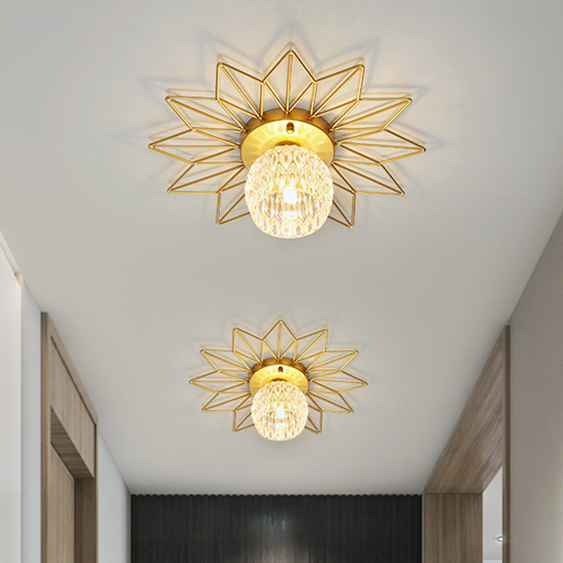 Transparent Round Semi Flush Mount Light Sunflower Iron Decoration Modern Glass Ceiling Light for Bedroom Clearhalo 'Ceiling Lights' 'Close To Ceiling Lights' 'Close to ceiling' 'Glass shade' 'Glass' 'Semi-flushmount' Lighting' 2562726