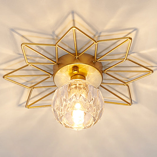 Transparent Round Semi Flush Mount Light Sunflower Iron Decoration Modern Glass Ceiling Light for Bedroom Gold 10" Football Shape Clearhalo 'Ceiling Lights' 'Close To Ceiling Lights' 'Close to ceiling' 'Glass shade' 'Glass' 'Semi-flushmount' Lighting' 2562728