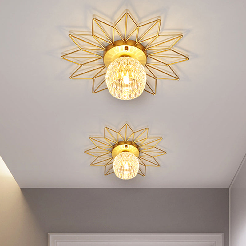 Transparent Round Semi Flush Mount Light Sunflower Iron Decoration Modern Glass Ceiling Light for Bedroom Clearhalo 'Ceiling Lights' 'Close To Ceiling Lights' 'Close to ceiling' 'Glass shade' 'Glass' 'Semi-flushmount' Lighting' 2562729
