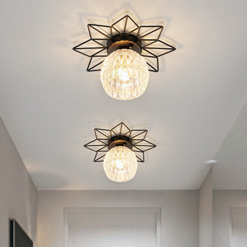 Transparent Round Semi Flush Mount Light Sunflower Iron Decoration Modern Glass Ceiling Light for Bedroom Clearhalo 'Ceiling Lights' 'Close To Ceiling Lights' 'Close to ceiling' 'Glass shade' 'Glass' 'Semi-flushmount' Lighting' 2562730