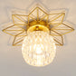 Transparent Round Semi Flush Mount Light Sunflower Iron Decoration Modern Glass Ceiling Light for Bedroom Gold 10" Flower Clearhalo 'Ceiling Lights' 'Close To Ceiling Lights' 'Close to ceiling' 'Glass shade' 'Glass' 'Semi-flushmount' Lighting' 2562732
