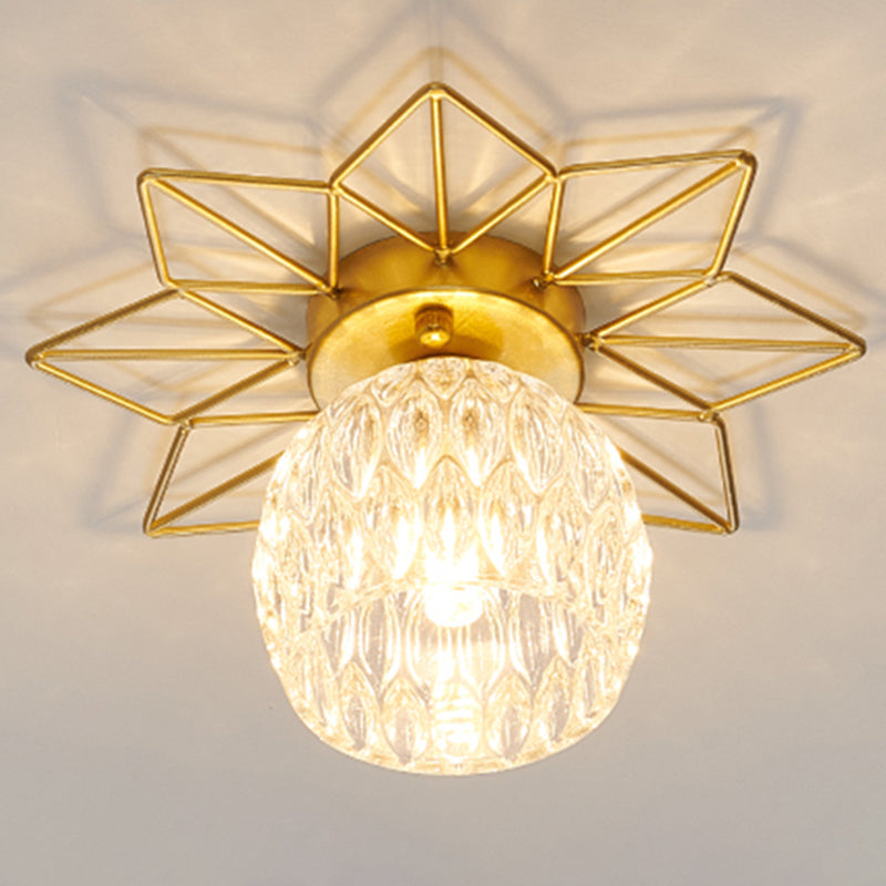 Transparent Round Semi Flush Mount Light Sunflower Iron Decoration Modern Glass Ceiling Light for Bedroom Gold 10" Flower Clearhalo 'Ceiling Lights' 'Close To Ceiling Lights' 'Close to ceiling' 'Glass shade' 'Glass' 'Semi-flushmount' Lighting' 2562732