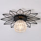Transparent Round Semi Flush Mount Light Sunflower Iron Decoration Modern Glass Ceiling Light for Bedroom Black 14" Flower Clearhalo 'Ceiling Lights' 'Close To Ceiling Lights' 'Close to ceiling' 'Glass shade' 'Glass' 'Semi-flushmount' Lighting' 2562734
