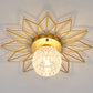 Transparent Round Semi Flush Mount Light Sunflower Iron Decoration Modern Glass Ceiling Light for Bedroom Gold 14" Flower Clearhalo 'Ceiling Lights' 'Close To Ceiling Lights' 'Close to ceiling' 'Glass shade' 'Glass' 'Semi-flushmount' Lighting' 2562736