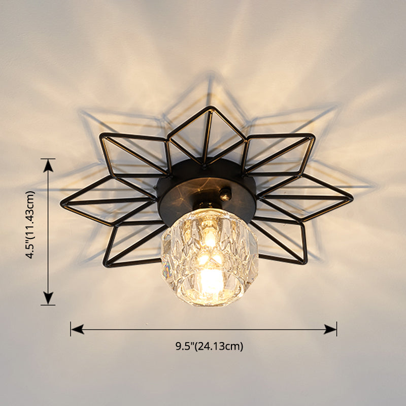 Transparent Round Semi Flush Mount Light Sunflower Iron Decoration Modern Glass Ceiling Light for Bedroom Clearhalo 'Ceiling Lights' 'Close To Ceiling Lights' 'Close to ceiling' 'Glass shade' 'Glass' 'Semi-flushmount' Lighting' 2562737