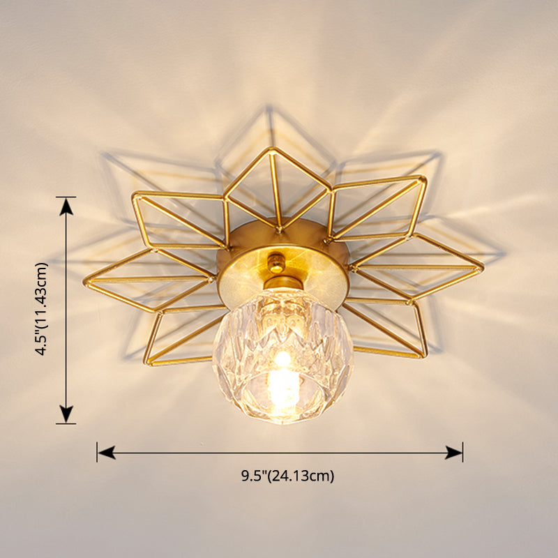 Transparent Round Semi Flush Mount Light Sunflower Iron Decoration Modern Glass Ceiling Light for Bedroom Clearhalo 'Ceiling Lights' 'Close To Ceiling Lights' 'Close to ceiling' 'Glass shade' 'Glass' 'Semi-flushmount' Lighting' 2562739