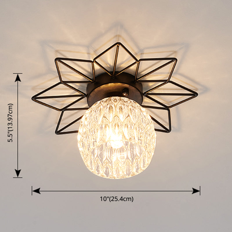 Transparent Round Semi Flush Mount Light Sunflower Iron Decoration Modern Glass Ceiling Light for Bedroom Clearhalo 'Ceiling Lights' 'Close To Ceiling Lights' 'Close to ceiling' 'Glass shade' 'Glass' 'Semi-flushmount' Lighting' 2562741