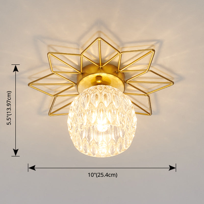 Transparent Round Semi Flush Mount Light Sunflower Iron Decoration Modern Glass Ceiling Light for Bedroom Clearhalo 'Ceiling Lights' 'Close To Ceiling Lights' 'Close to ceiling' 'Glass shade' 'Glass' 'Semi-flushmount' Lighting' 2562742