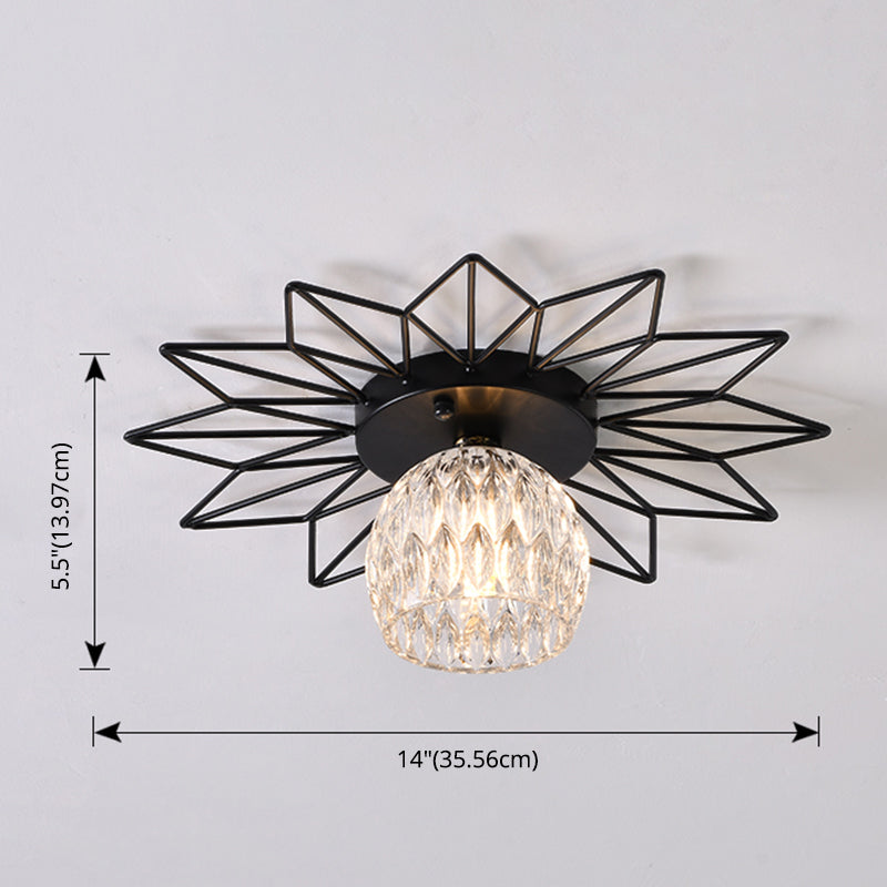 Transparent Round Semi Flush Mount Light Sunflower Iron Decoration Modern Glass Ceiling Light for Bedroom Clearhalo 'Ceiling Lights' 'Close To Ceiling Lights' 'Close to ceiling' 'Glass shade' 'Glass' 'Semi-flushmount' Lighting' 2562743