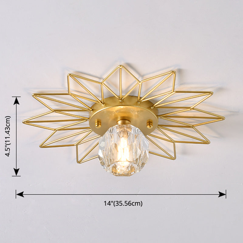 Transparent Round Semi Flush Mount Light Sunflower Iron Decoration Modern Glass Ceiling Light for Bedroom Clearhalo 'Ceiling Lights' 'Close To Ceiling Lights' 'Close to ceiling' 'Glass shade' 'Glass' 'Semi-flushmount' Lighting' 2562744