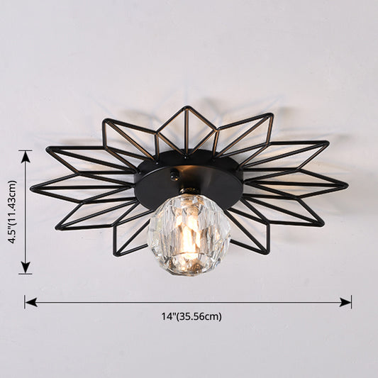 Transparent Round Semi Flush Mount Light Sunflower Iron Decoration Modern Glass Ceiling Light for Bedroom Clearhalo 'Ceiling Lights' 'Close To Ceiling Lights' 'Close to ceiling' 'Glass shade' 'Glass' 'Semi-flushmount' Lighting' 2562745