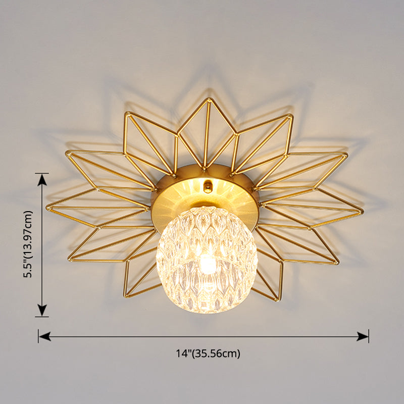 Transparent Round Semi Flush Mount Light Sunflower Iron Decoration Modern Glass Ceiling Light for Bedroom Clearhalo 'Ceiling Lights' 'Close To Ceiling Lights' 'Close to ceiling' 'Glass shade' 'Glass' 'Semi-flushmount' Lighting' 2562746