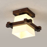 1-Light Wooden Ceiling Light Modern Simplicity Semi Flush Light with Square Glass Shade Clearhalo 'Ceiling Lights' 'Close To Ceiling Lights' 'Close to ceiling' 'Semi-flushmount' Lighting' 2562747