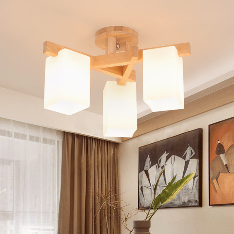 Wooden Branch Shape Ceiling Light Modern Flush Mount Light with Milky White Frosted Glass Shade Clearhalo 'Ceiling Lights' 'Close To Ceiling Lights' 'Close to ceiling' 'Semi-flushmount' Lighting' 2562756