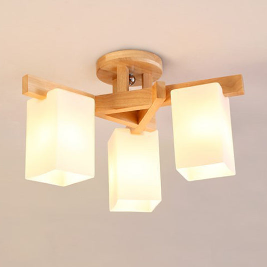 Wooden Branch Shape Ceiling Light Modern Flush Mount Light with Milky White Frosted Glass Shade 3 Wood Clearhalo 'Ceiling Lights' 'Close To Ceiling Lights' 'Close to ceiling' 'Semi-flushmount' Lighting' 2562759