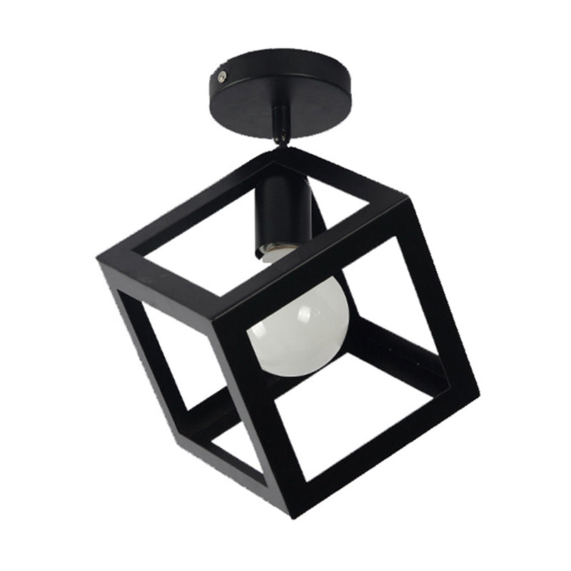 Retro Industrial Style Ceiling Light Lighting Fixture with Wrought Iron Metal Frame in Black Black Square Clearhalo 'Ceiling Lights' 'Close To Ceiling Lights' 'Close to ceiling' 'Semi-flushmount' Lighting' 2562812