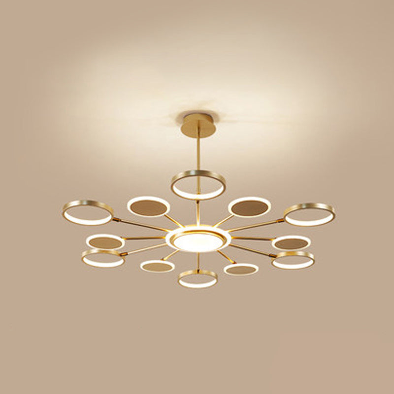 Circle LED Ceiling Chandelier Modern Metal Ceiling Hung Fixtures with Hanging Cord for Living Room 12 Gold Clearhalo 'Ceiling Lights' 'Chandeliers' 'Modern Chandeliers' 'Modern' Lighting' 2562815