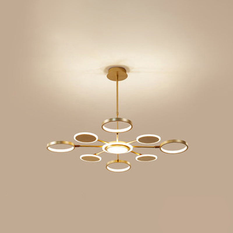 Circle LED Ceiling Chandelier Modern Metal Ceiling Hung Fixtures with Hanging Cord for Living Room 8 Gold Clearhalo 'Ceiling Lights' 'Chandeliers' 'Modern Chandeliers' 'Modern' Lighting' 2562816