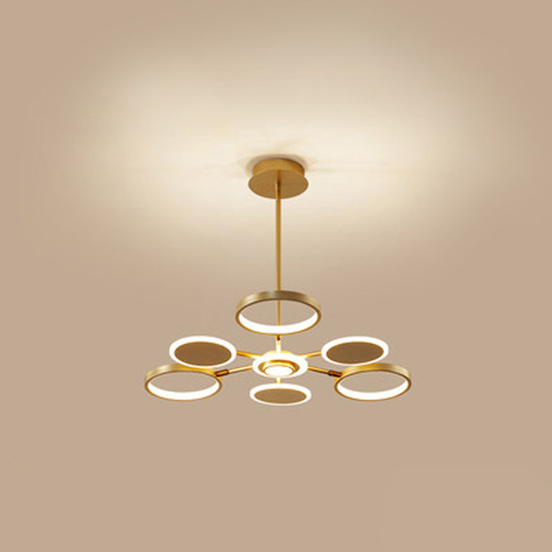 Circle LED Ceiling Chandelier Modern Metal Ceiling Hung Fixtures with Hanging Cord for Living Room 6 Gold Clearhalo 'Ceiling Lights' 'Chandeliers' 'Modern Chandeliers' 'Modern' Lighting' 2562819