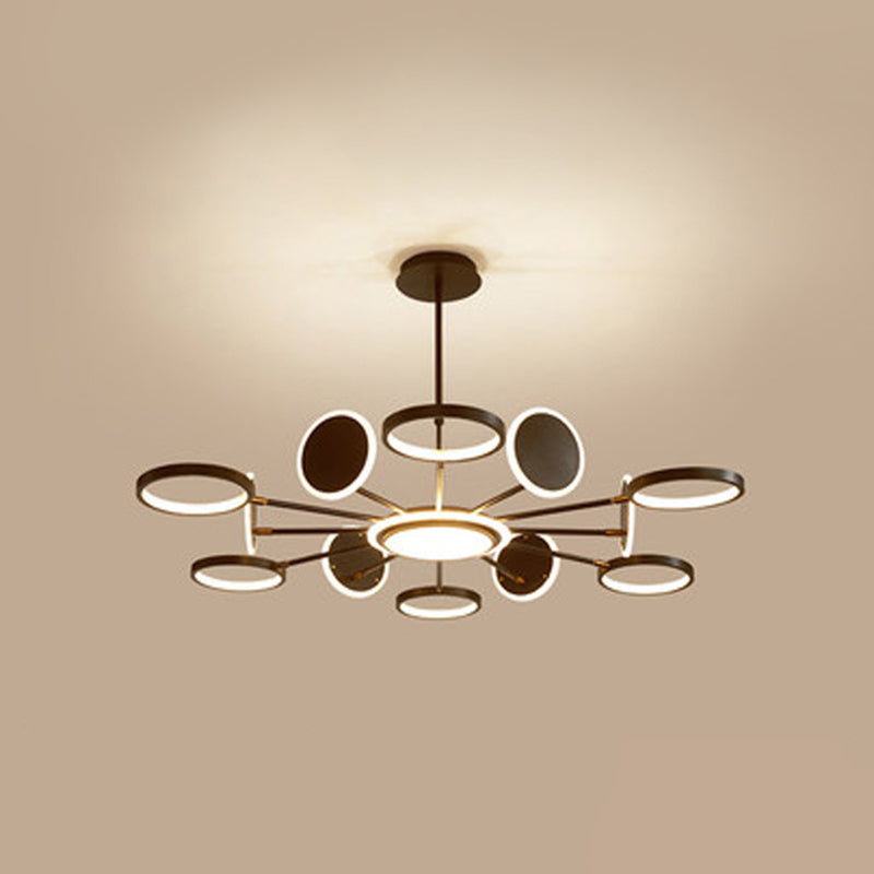 Circle LED Ceiling Chandelier Modern Metal Ceiling Hung Fixtures with Hanging Cord for Living Room 12 Black Clearhalo 'Ceiling Lights' 'Chandeliers' 'Modern Chandeliers' 'Modern' Lighting' 2562820