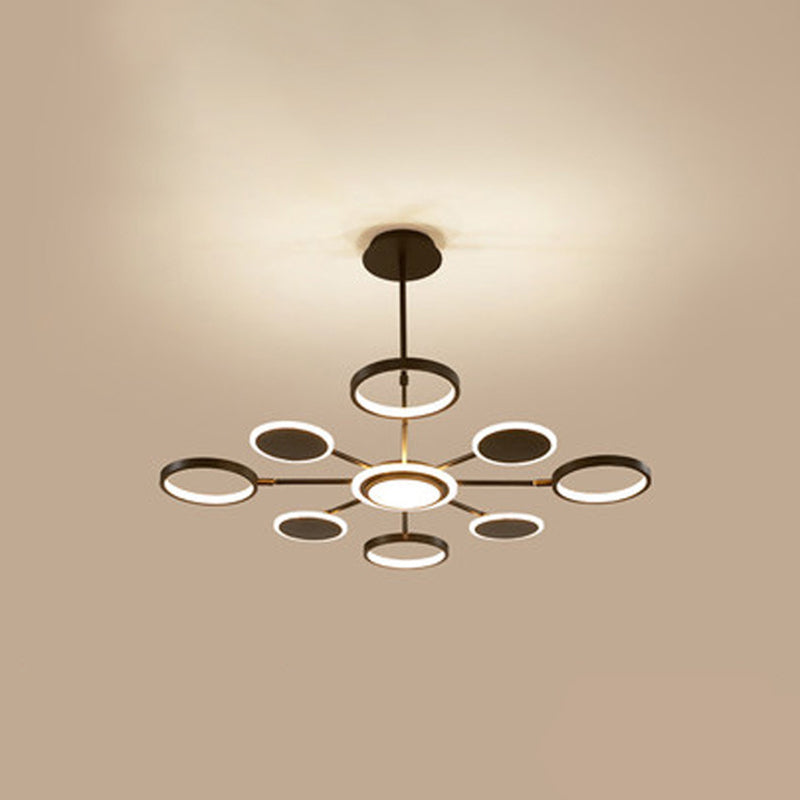 Circle LED Ceiling Chandelier Modern Metal Ceiling Hung Fixtures with Hanging Cord for Living Room 8 Black Clearhalo 'Ceiling Lights' 'Chandeliers' 'Modern Chandeliers' 'Modern' Lighting' 2562822