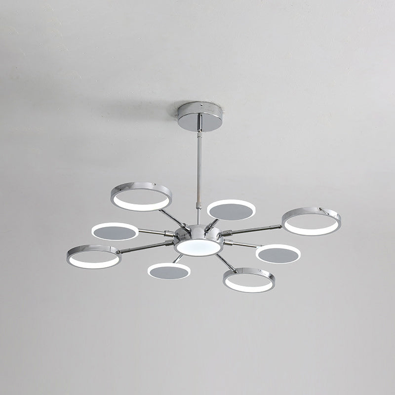 Ring Chandelier Lighting Fixtures Modernist Metal Pendant Chandelier with Hanging Cord for Living Room 8 Chrome White Clearhalo 'Ceiling Lights' 'Chandeliers' 'Modern Chandeliers' 'Modern' Lighting' 2562833