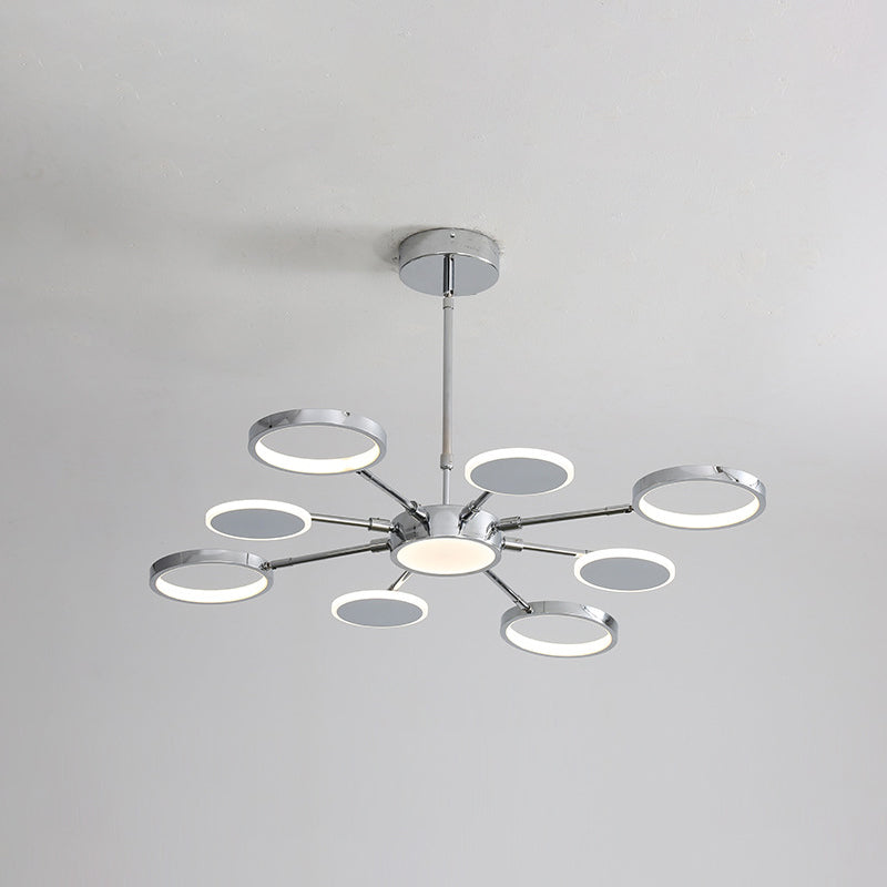 Ring Chandelier Lighting Fixtures Modernist Metal Pendant Chandelier with Hanging Cord for Living Room 8 Chrome Remote Control Stepless Dimming Clearhalo 'Ceiling Lights' 'Chandeliers' 'Modern Chandeliers' 'Modern' Lighting' 2562835