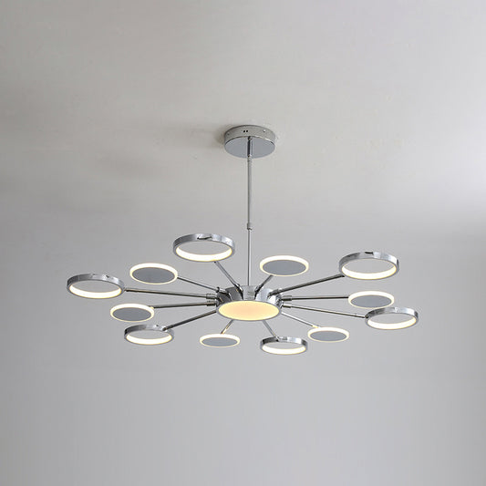 Ring Chandelier Lighting Fixtures Modernist Metal Pendant Chandelier with Hanging Cord for Living Room 12 Chrome Warm Clearhalo 'Ceiling Lights' 'Chandeliers' 'Modern Chandeliers' 'Modern' Lighting' 2562837