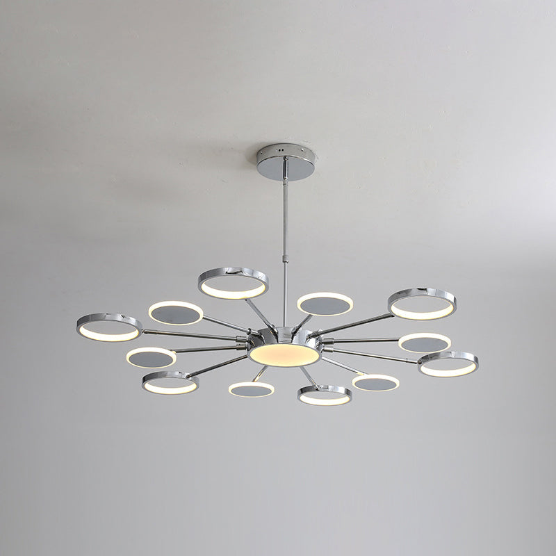 Ring Chandelier Lighting Fixtures Modernist Metal Pendant Chandelier with Hanging Cord for Living Room 12 Chrome Remote Control Stepless Dimming Clearhalo 'Ceiling Lights' 'Chandeliers' 'Modern Chandeliers' 'Modern' Lighting' 2562841