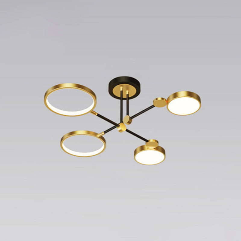 Ring Chandelier Pendant Light Modernist Metal Hanging Lamps with Hanging Cord for Living Room 4 Gold Third Gear Clearhalo 'Ceiling Lights' 'Close To Ceiling Lights' 'Close to ceiling' Lighting' 2562880