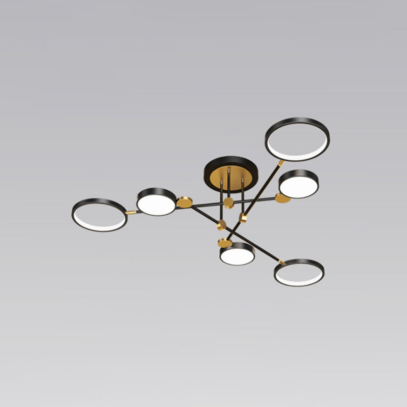 Ring Chandelier Pendant Light Modernist Metal Hanging Lamps with Hanging Cord for Living Room 6 Black Third Gear Clearhalo 'Ceiling Lights' 'Close To Ceiling Lights' 'Close to ceiling' Lighting' 2562882