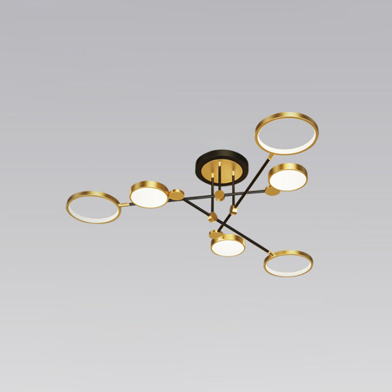 Ring Chandelier Pendant Light Modernist Metal Hanging Lamps with Hanging Cord for Living Room 6 Gold Third Gear Clearhalo 'Ceiling Lights' 'Close To Ceiling Lights' 'Close to ceiling' Lighting' 2562885