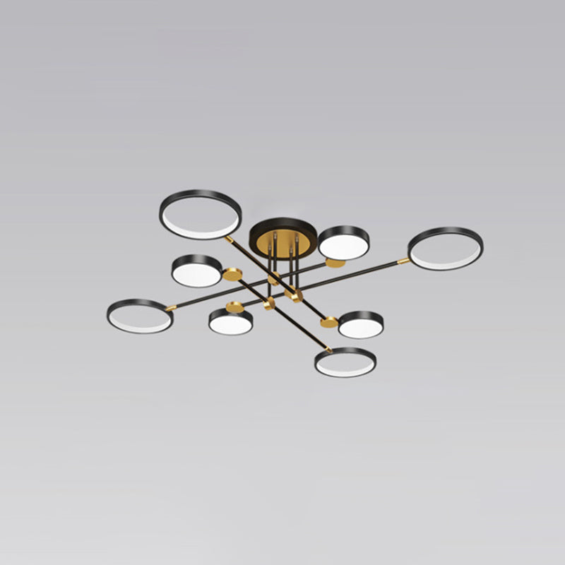 Ring Chandelier Pendant Light Modernist Metal Hanging Lamps with Hanging Cord for Living Room 8 Black Third Gear Clearhalo 'Ceiling Lights' 'Close To Ceiling Lights' 'Close to ceiling' Lighting' 2562887