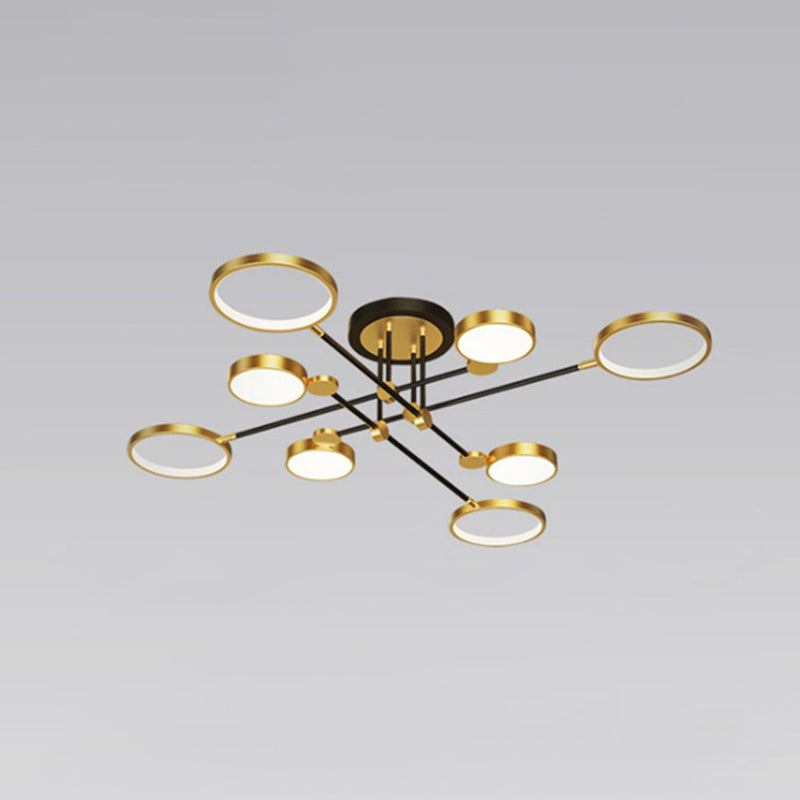 Ring Chandelier Pendant Light Modernist Metal Hanging Lamps with Hanging Cord for Living Room 8 Gold Third Gear Clearhalo 'Ceiling Lights' 'Close To Ceiling Lights' 'Close to ceiling' Lighting' 2562889