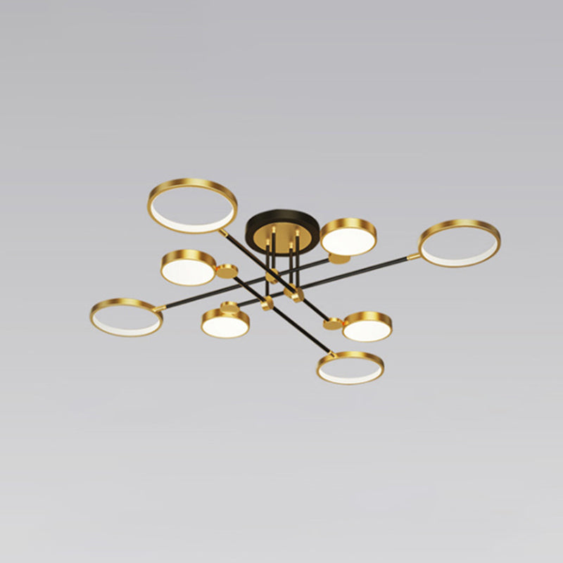 Ring Chandelier Pendant Light Modernist Metal Hanging Lamps with Hanging Cord for Living Room 8 Gold Remote Control Stepless Dimming Clearhalo 'Ceiling Lights' 'Close To Ceiling Lights' 'Close to ceiling' Lighting' 2562898