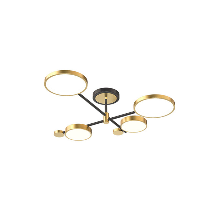 Circle Chandelier Lighting Fixtures Contemporary Metal Hanging Lights for Living Room 4 Gold Third Gear Clearhalo 'Ceiling Lights' 'Close To Ceiling Lights' 'Close to ceiling' 'Semi-flushmount' Lighting' 2562902