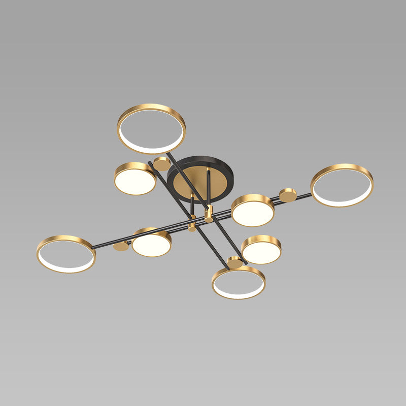 Circle Chandelier Lighting Fixtures Contemporary Metal Hanging Lights for Living Room 8 Gold Clearhalo 'Ceiling Lights' 'Close To Ceiling Lights' 'Close to ceiling' 'Semi-flushmount' Lighting' 2562904