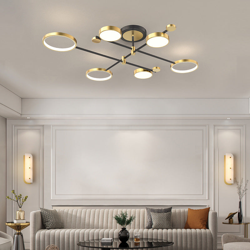 Circle Chandelier Lighting Fixtures Contemporary Metal Hanging Lights for Living Room 6 Gold Clearhalo 'Ceiling Lights' 'Close To Ceiling Lights' 'Close to ceiling' 'Semi-flushmount' Lighting' 2562905