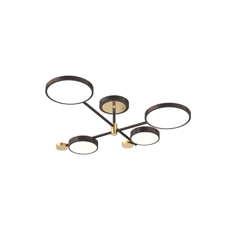 Circle Chandelier Lighting Fixtures Contemporary Metal Hanging Lights for Living Room 4 Black Third Gear Clearhalo 'Ceiling Lights' 'Close To Ceiling Lights' 'Close to ceiling' 'Semi-flushmount' Lighting' 2562906