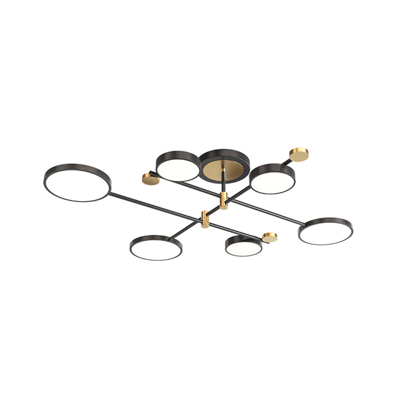 Circle Chandelier Lighting Fixtures Contemporary Metal Hanging Lights for Living Room 6 Black Third Gear Clearhalo 'Ceiling Lights' 'Close To Ceiling Lights' 'Close to ceiling' 'Semi-flushmount' Lighting' 2562909