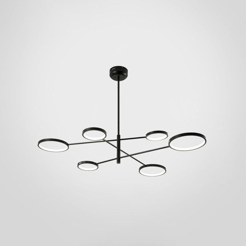 Ring Ceiling Chandelier Modernist Metal Pendant Light Fixtures with Hanging Cord for Restaurant 6 Black Third Gear Clearhalo 'Ceiling Lights' 'Chandeliers' 'Modern Chandeliers' 'Modern' Lighting' 2562928