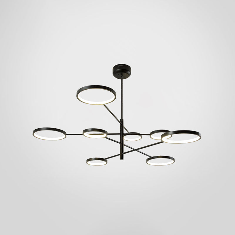 Ring Ceiling Chandelier Modernist Metal Pendant Light Fixtures with Hanging Cord for Restaurant 8 Black Warm Clearhalo 'Ceiling Lights' 'Chandeliers' 'Modern Chandeliers' 'Modern' Lighting' 2562932