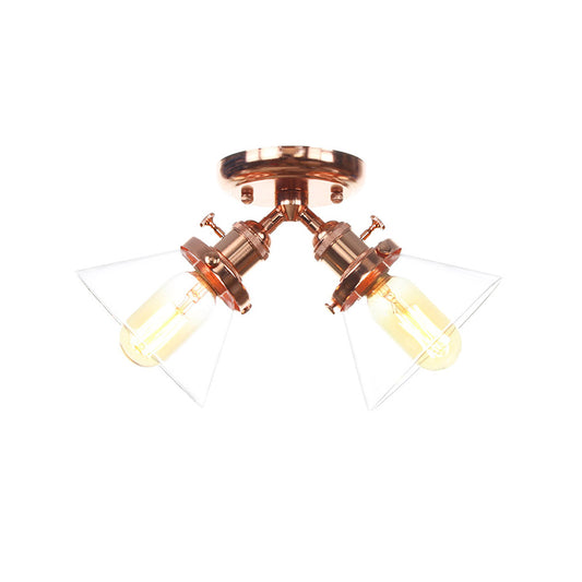 2 Heads Restaurant Ceiling Light Fixture Vintage Style Black/Bronze Semi Flush Mount Light with Conic Amber/Clear Glass Shade Clearhalo 'Ceiling Lights' 'Chandeliers' 'Close To Ceiling Lights' 'Close to ceiling' 'Glass shade' 'Glass' 'Semi-flushmount' Lighting' 256294