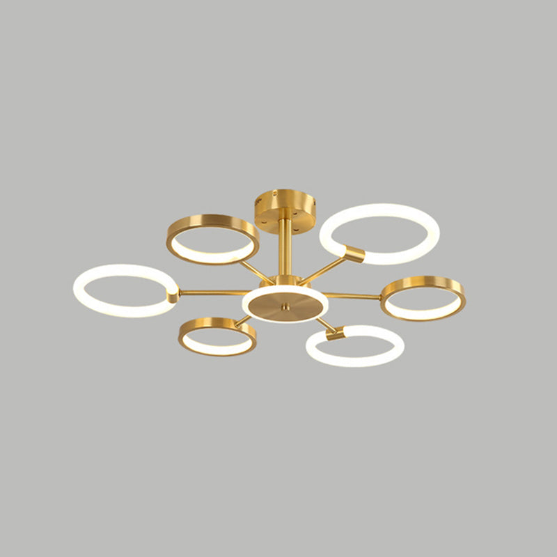 Radial Chandelier Lighting Fixtures Ultra-Contemporary Metal Pendant Lighting for Living Room 6 Brass Clearhalo 'Ceiling Lights' 'Close To Ceiling Lights' 'Close to ceiling' 'Semi-flushmount' Lighting' 2562961