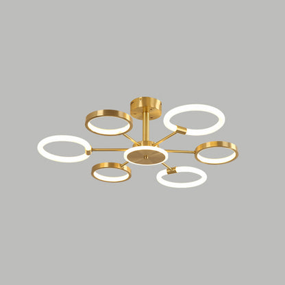 Radial Chandelier Lighting Fixtures Ultra-Contemporary Metal Pendant Lighting for Living Room 6 Brass Clearhalo 'Ceiling Lights' 'Close To Ceiling Lights' 'Close to ceiling' 'Semi-flushmount' Lighting' 2562961