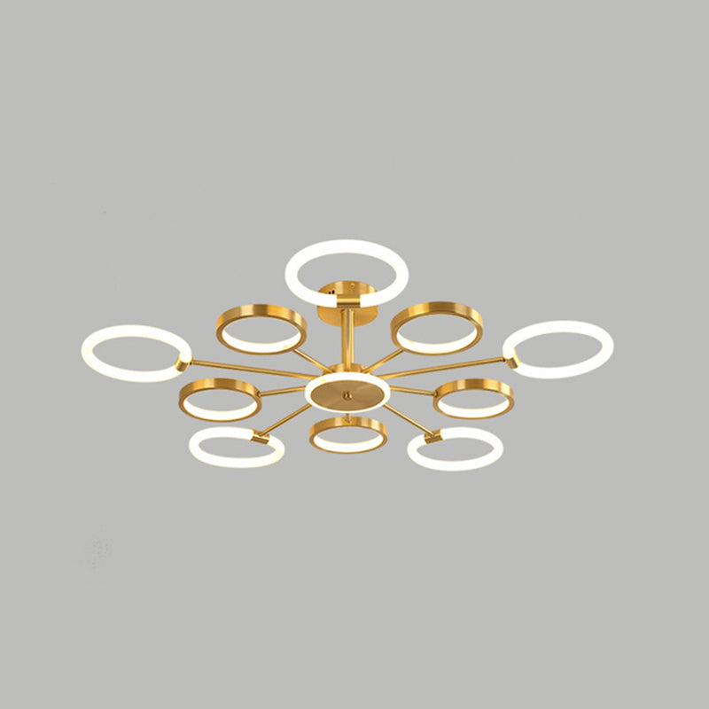 Radial Chandelier Lighting Fixtures Ultra-Contemporary Metal Pendant Lighting for Living Room 10 Brass Clearhalo 'Ceiling Lights' 'Close To Ceiling Lights' 'Close to ceiling' 'Semi-flushmount' Lighting' 2562964