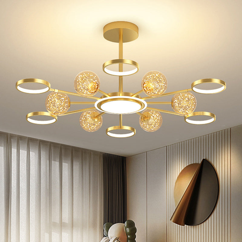 Ring and Ball Chandelier Pendant Light Ultra-Contemporary Metal Hanging Pendant Lights for Living Room 12 Gold Clearhalo 'Ceiling Lights' 'Chandeliers' 'Modern Chandeliers' 'Modern' Lighting' 2563002
